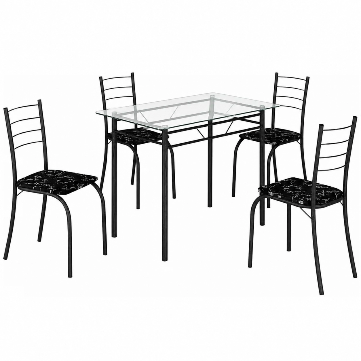 Mesa Rio Tampo Vidro 100x60cm com 4 Cadeiras Tubular Teixeira