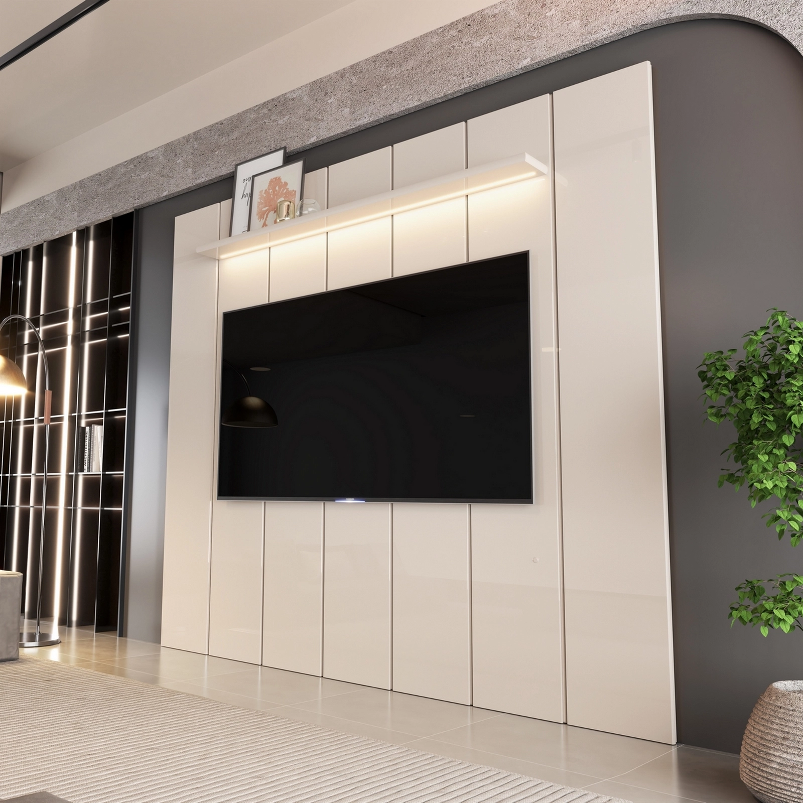 Painel Lumi 220cm com Led para Tv Até 75 Polegadas Ripado Edn - Imagem 3