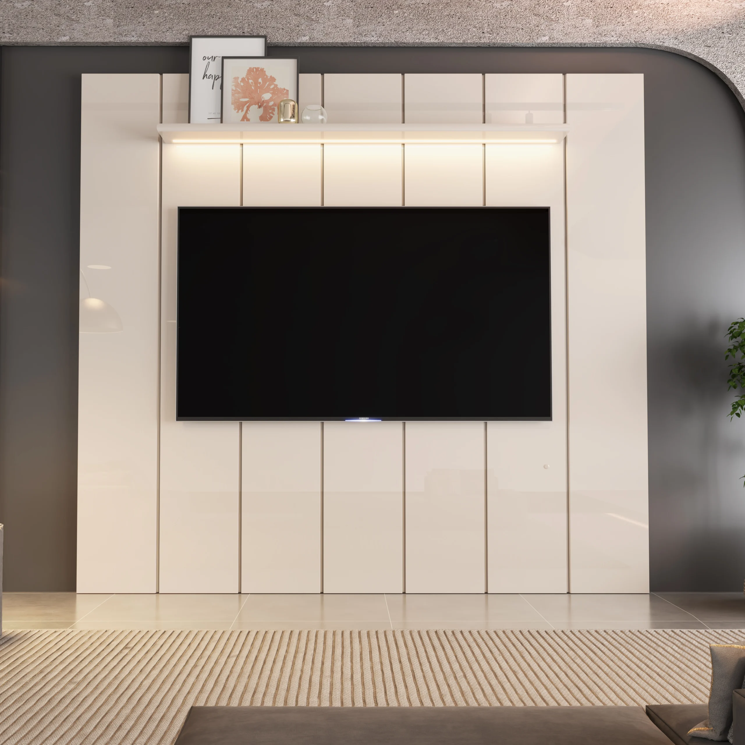 Painel Lumi 220cm com Led para Tv Até 75 Polegadas Ripado Edn - Imagem 4