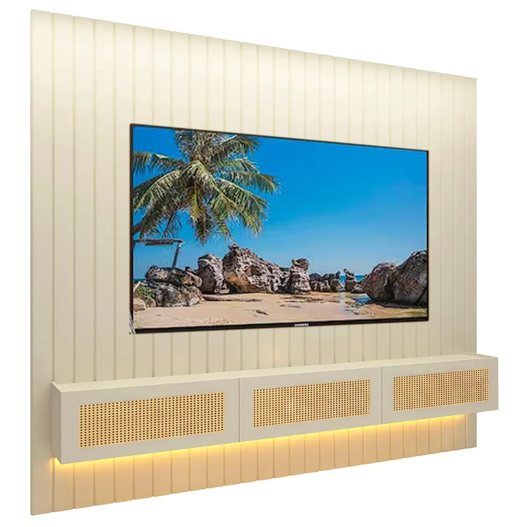 Painel Majestade Native 230cm com Led para Tv Até 80 Polegadas Ripado e Tela Rattan Gelius - Imagem 7