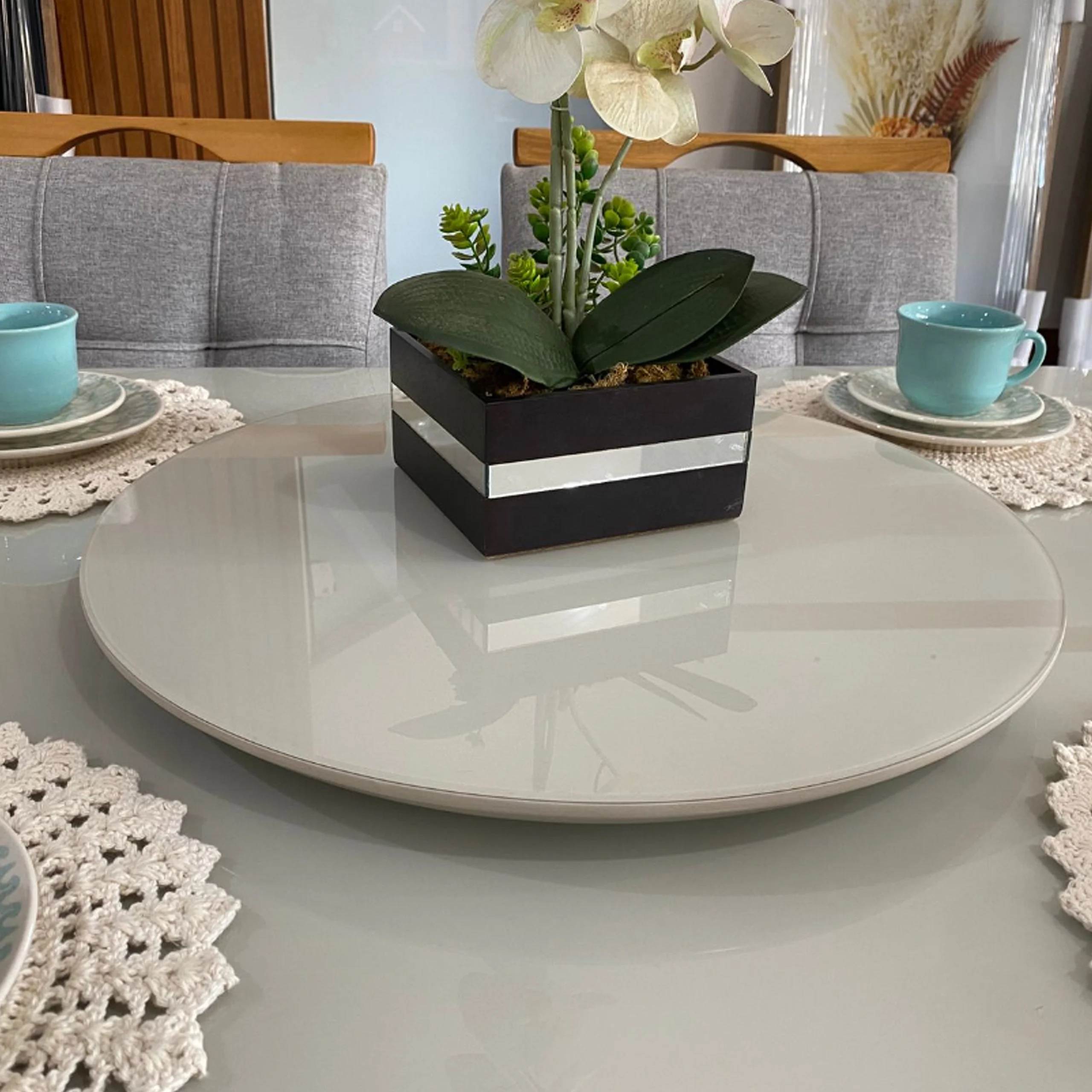 Prato Giratório Laqueado Sem Borda 50cm com Vidro Rj Decor - Imagem 3
