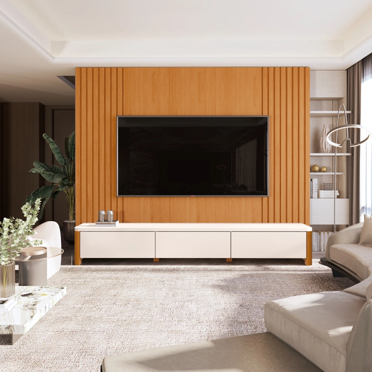 Rack Monaco com Painel Sierra 220cm para Tv Até 75 Polegadas 3 Gavetas Ripado Giga - Imagem 3