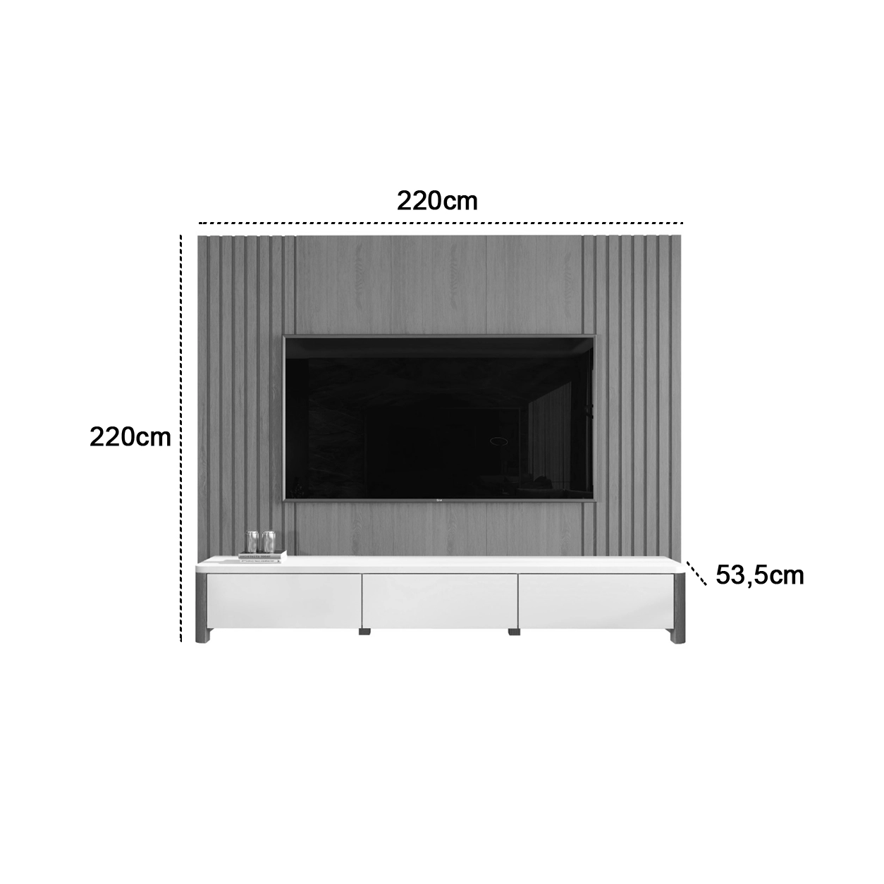 Rack Monaco com Painel Sierra 220cm para Tv Até 75 Polegadas 3 Gavetas Ripado Giga - Imagem 2