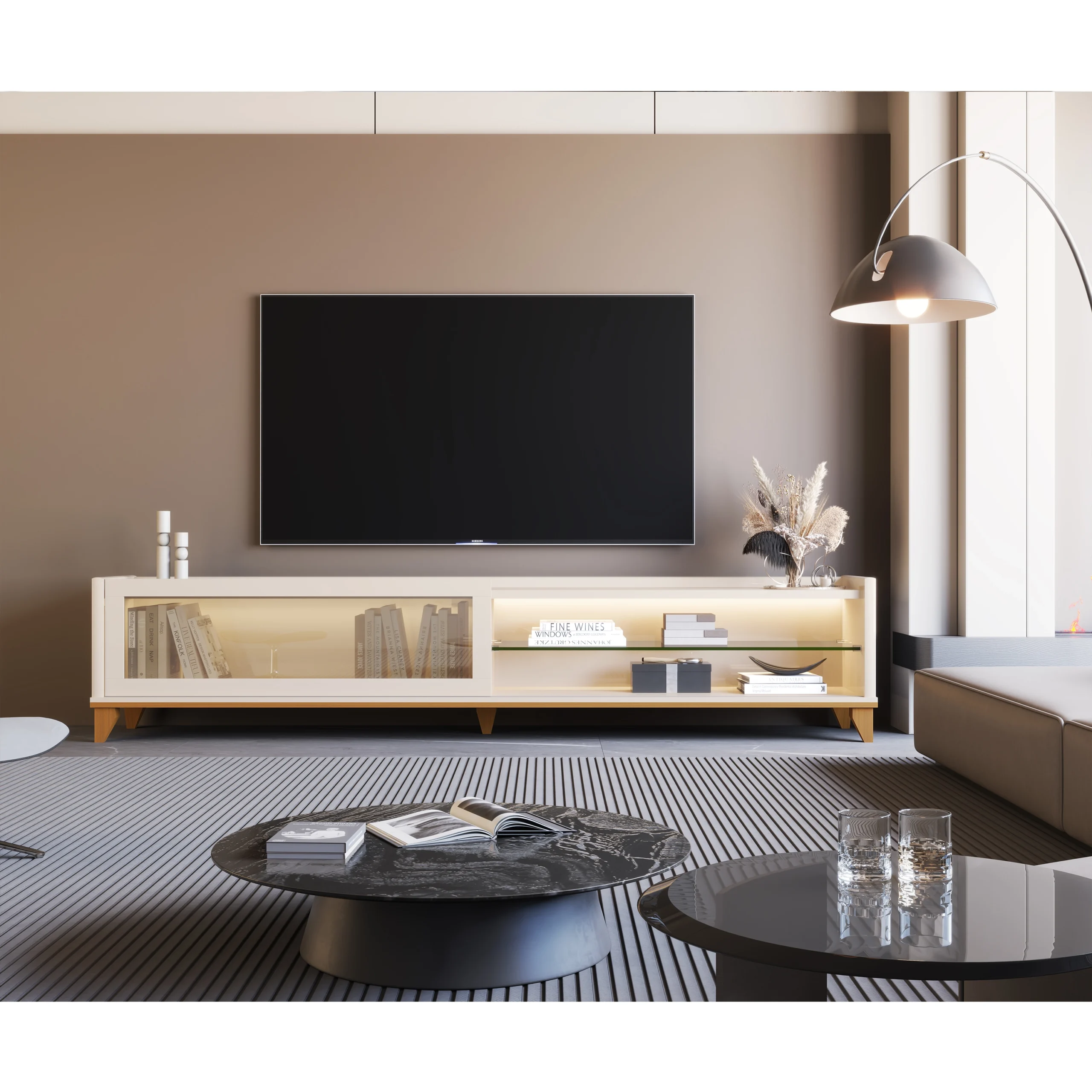 Rack Vellaro 220cm para Tv Até 75 Polegadas 1 Porta de Vidro Edn - Imagem 3
