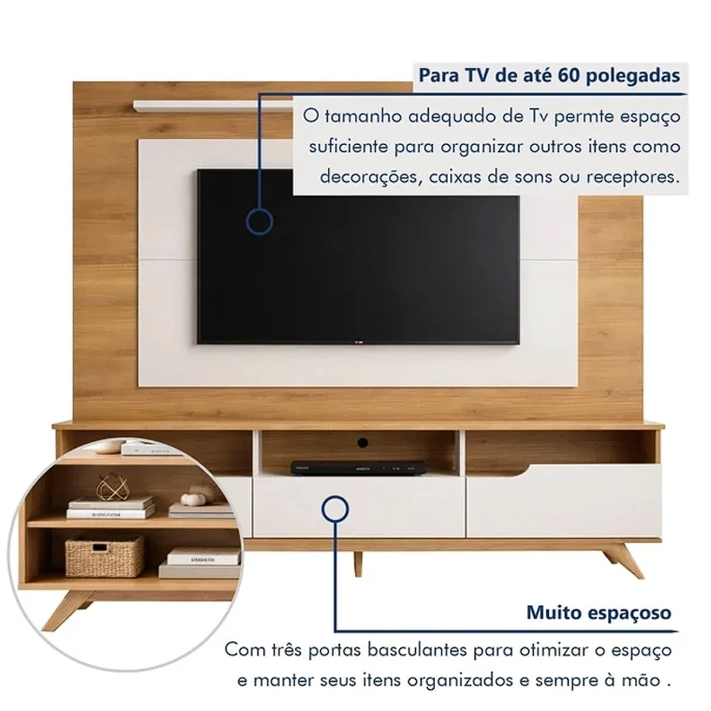 Rack com Painel Diplomata Sem Led para Tv Até 60 Polegadas 3 Portas Valdemoveis - Imagem 4