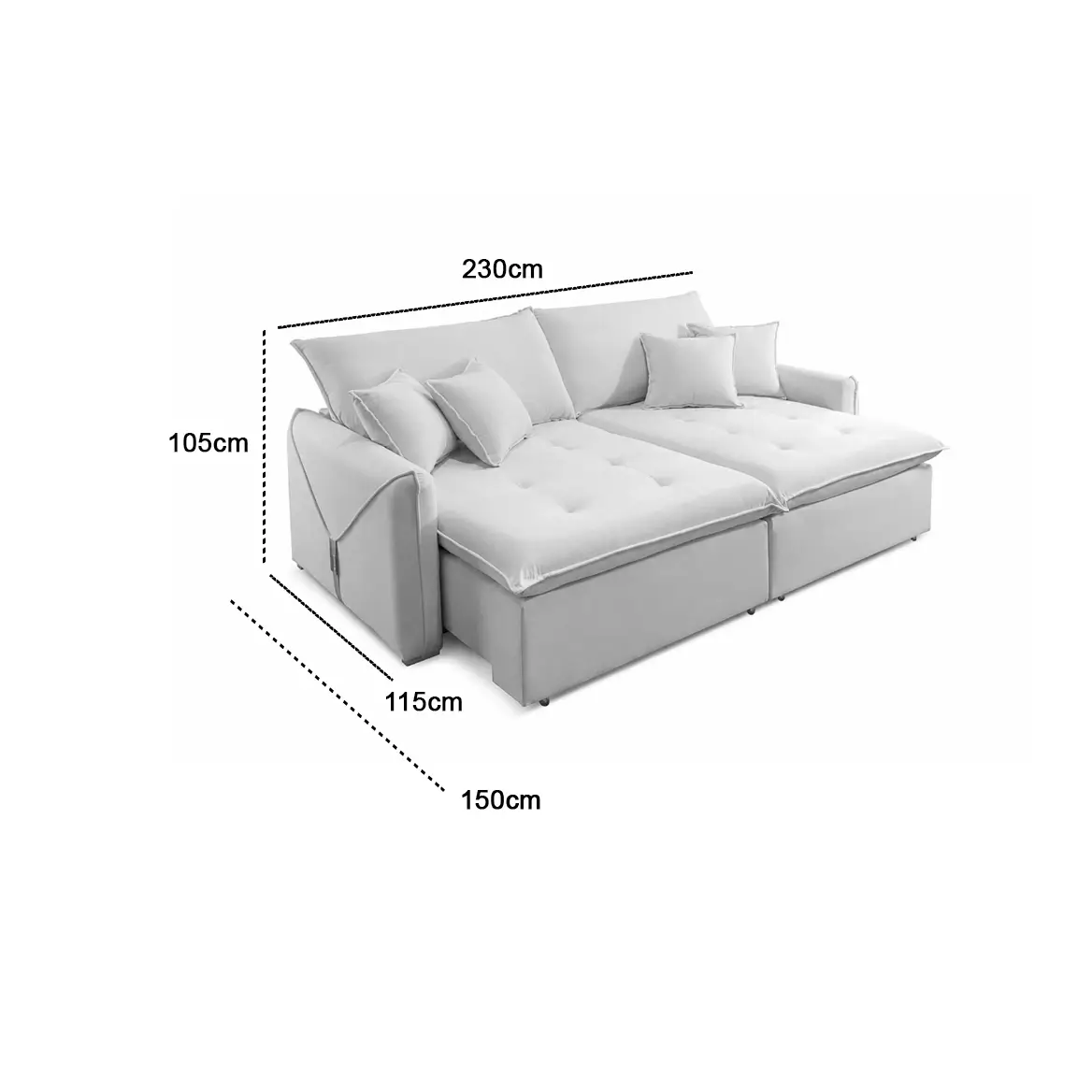 Sofá Cama Hermes em Linho 230cm com Molas Ensacadas Retrátil 4 Lugares Dora Bela - Imagem 2