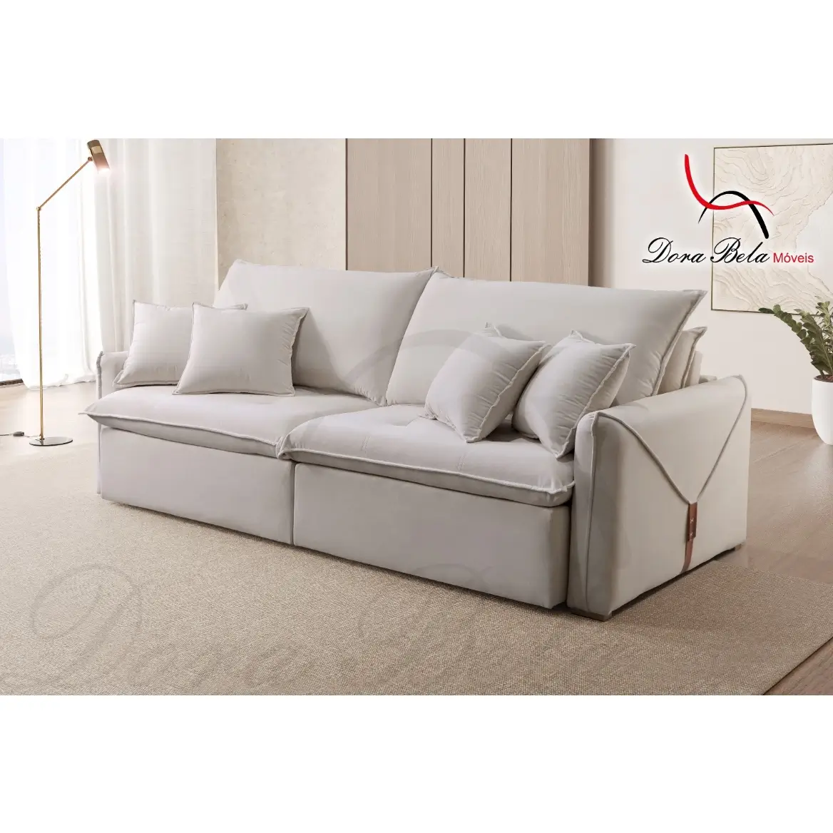 Sofá Cama Hermes em Linho 230cm com Molas Ensacadas Retrátil 4 Lugares Dora Bela - Imagem 3