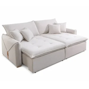Sofá Cama Hermes em Linho 230cm com Molas Ensacadas Retrátil 4 Lugares Dora Bela
