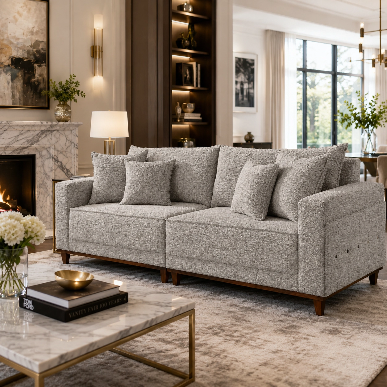 Sofá Living Lufer em Boucle Monte Claros 4 Lugares com Almofadas Soltas 236cm - Imagem 3