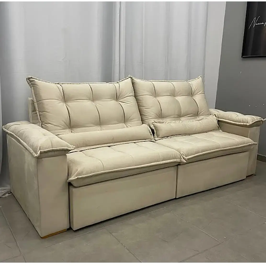 Sofá Nigeria 240cm 4 Lugares Retrátil e Reclinável Tecido Veludo Trevo - Imagem 3