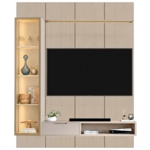 Conjunto Painel Liso 180cm 4 Módulos 1 Porta 1 Gaveta com Led Jb Bechara