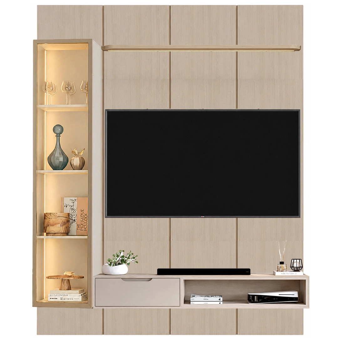 Conjunto Painel Liso 180cm 4 Módulos 1 Porta 1 Gaveta com Led Jb Bechara