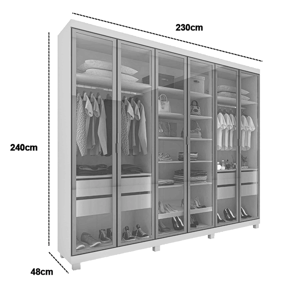 Guarda Roupa Imperatriz Casal 6 Portas 4 Gavetas Reflecta com Led Gelius - Imagem 2