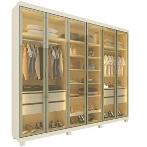 Guarda Roupa Imperatriz Casal 6 Portas 4 Gavetas Reflecta com Led Gelius