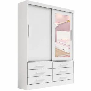 Guarda Roupa Meridian 2 Portas 6 Gavetas Solteiro com Espelho D Doro