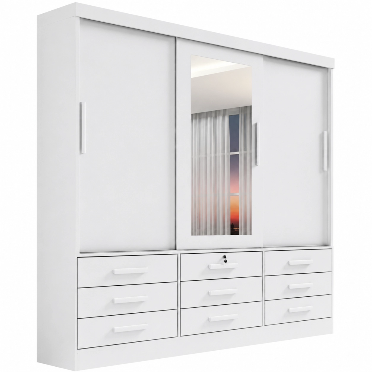 Guarda Roupa Meridian 3 Portas 9 Gavetas Casal com Espelho D Doro