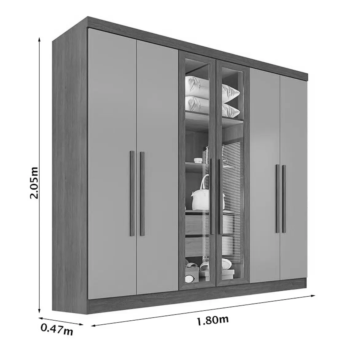 Guarda Roupa Vision Casal 6 Portas Sendo 2 em Vidro Reflecta com 2 Gavetas e Led Salleto - Imagem 2