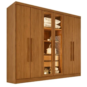 Guarda Roupa Vision Casal 6 Portas Sendo 2 em Vidro Reflecta com 2 Gavetas e Led Salleto