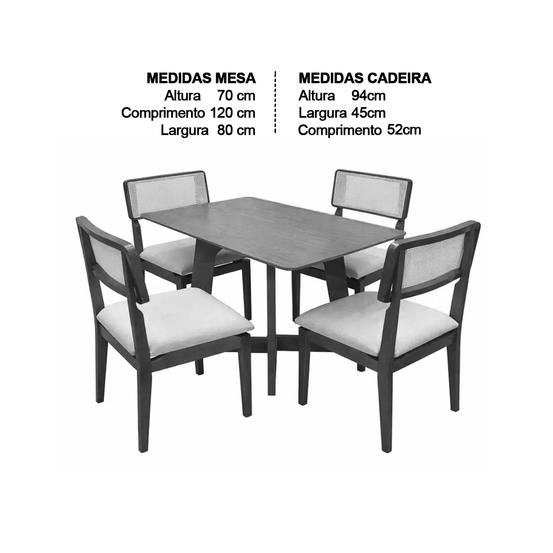 Mesa de Jantar Dubai Flex 120x80cm Sem Vidro e 4 Cadeiras Canada em Linho Madeira Cel Móveis - Imagem 2