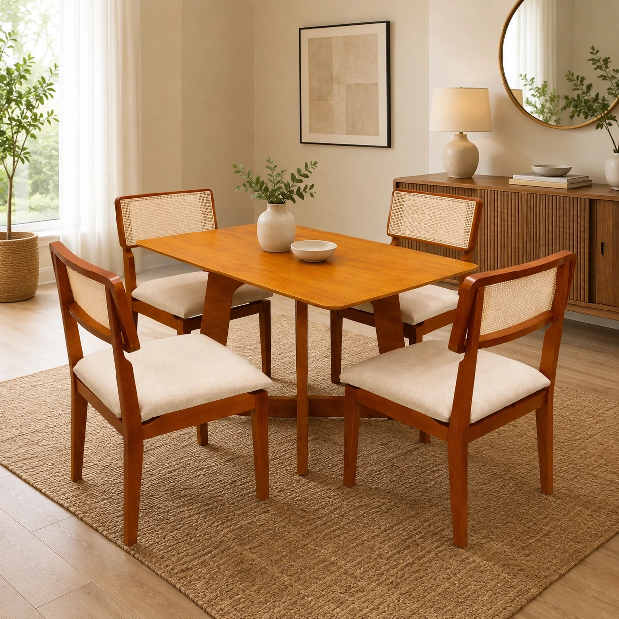 Mesa de Jantar Dubai Flex 120x80cm Sem Vidro e 4 Cadeiras Canada em Linho Madeira Cel Móveis - Imagem 3