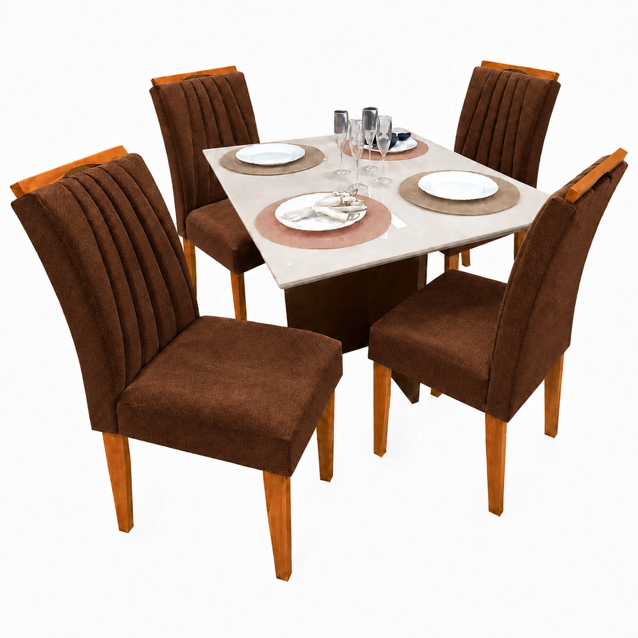 Mesa de Jantar Helo 120x90cm com Vidro e 4 Cadeiras Marselha em Veludo Estofadas Poliman - Imagem 8
