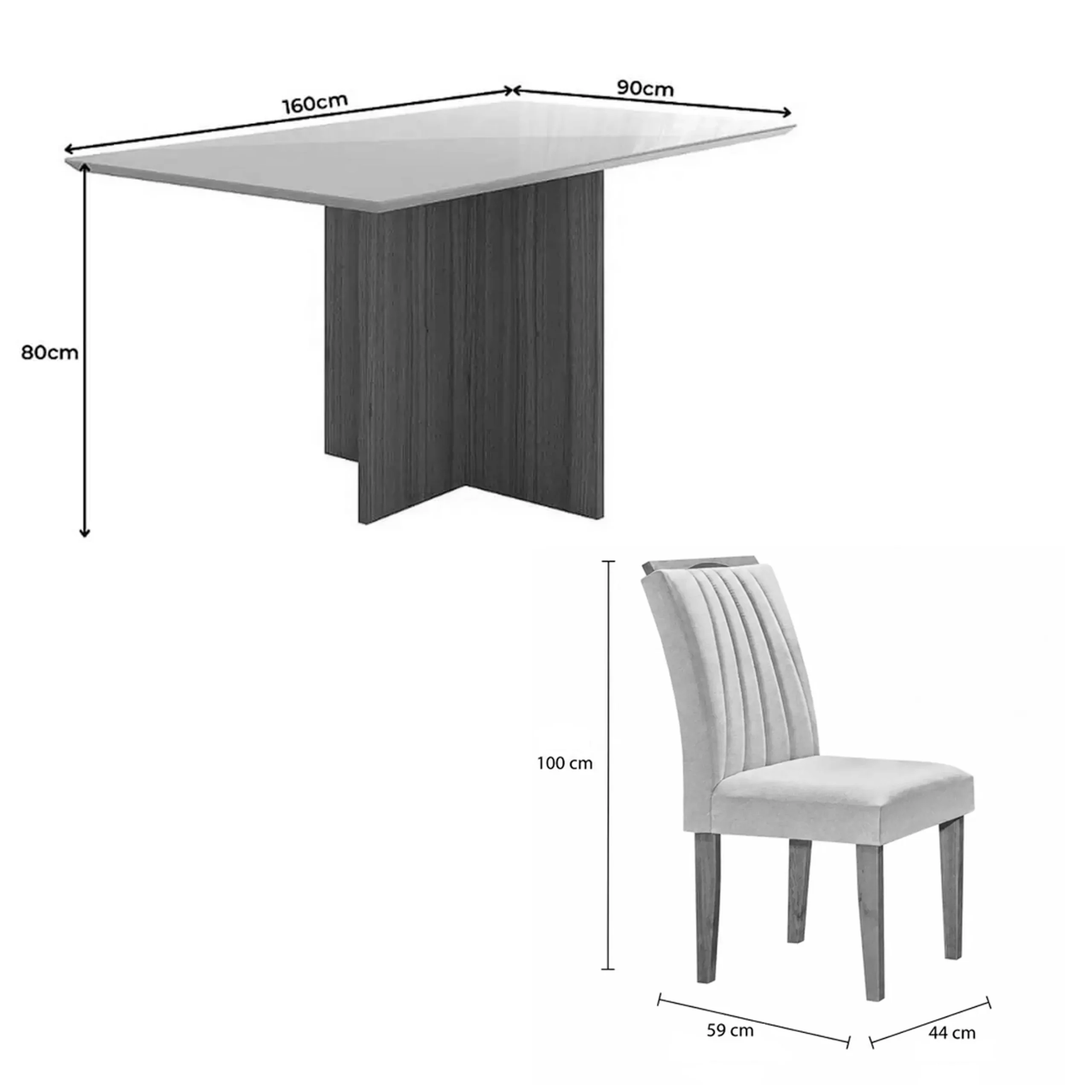 Mesa de Jantar Helo 160x90cm com Vidro e 6 Cadeiras Marselha em Veludo Estofadas Poliman - Imagem 2