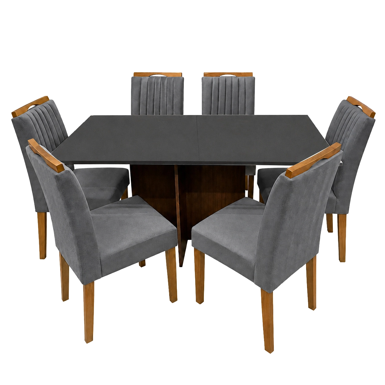 Mesa de Jantar Helo 160x90cm com Vidro e 6 Cadeiras Marselha em Veludo Estofadas Poliman - Imagem 4