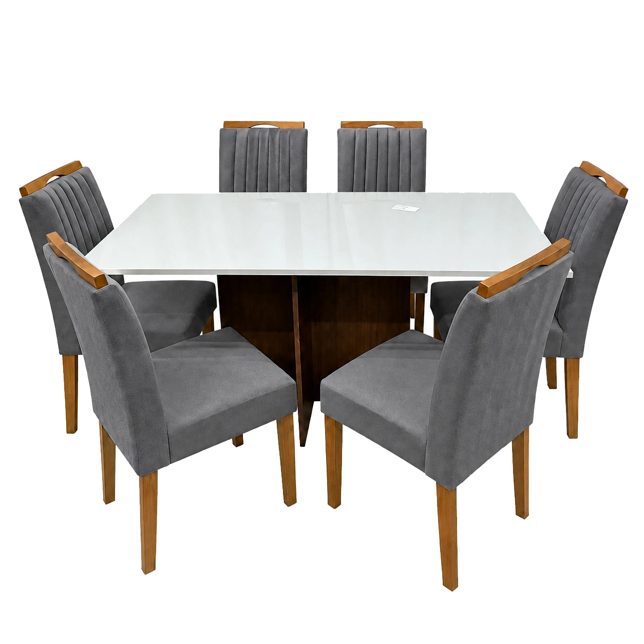 Mesa de Jantar Helo 160x90cm com Vidro e 6 Cadeiras Marselha em Veludo Estofadas Poliman - Imagem 7