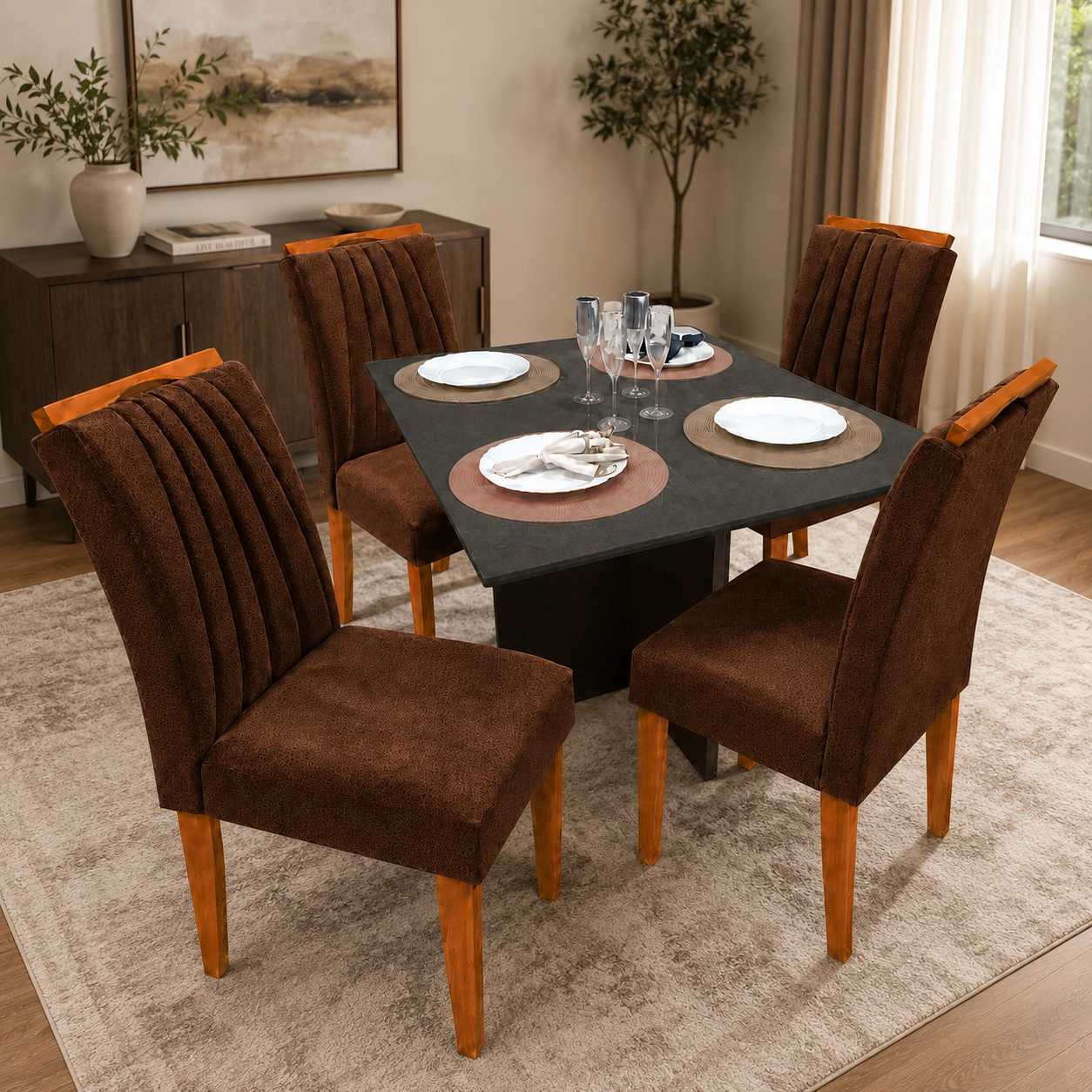 Mesa de Jantar Helo 120x90cm com Vidro e 4 Cadeiras Marselha em Veludo Estofadas Poliman - Imagem 3