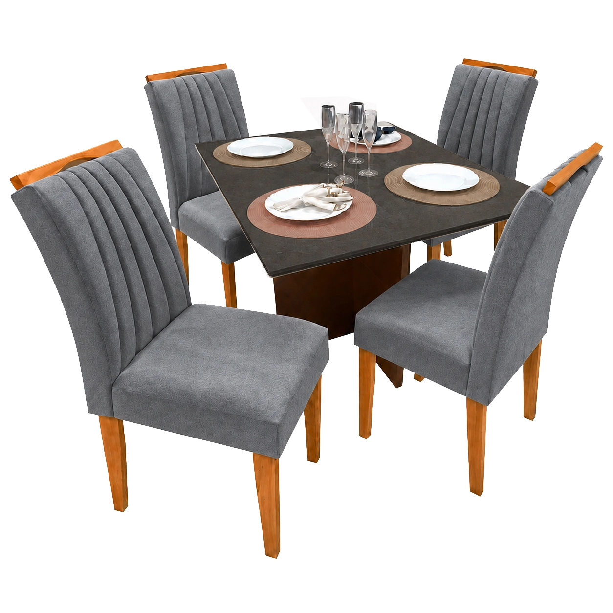 Mesa de Jantar Helo 120x90cm com Vidro e 4 Cadeiras Marselha em Veludo Estofadas Poliman - Imagem 4
