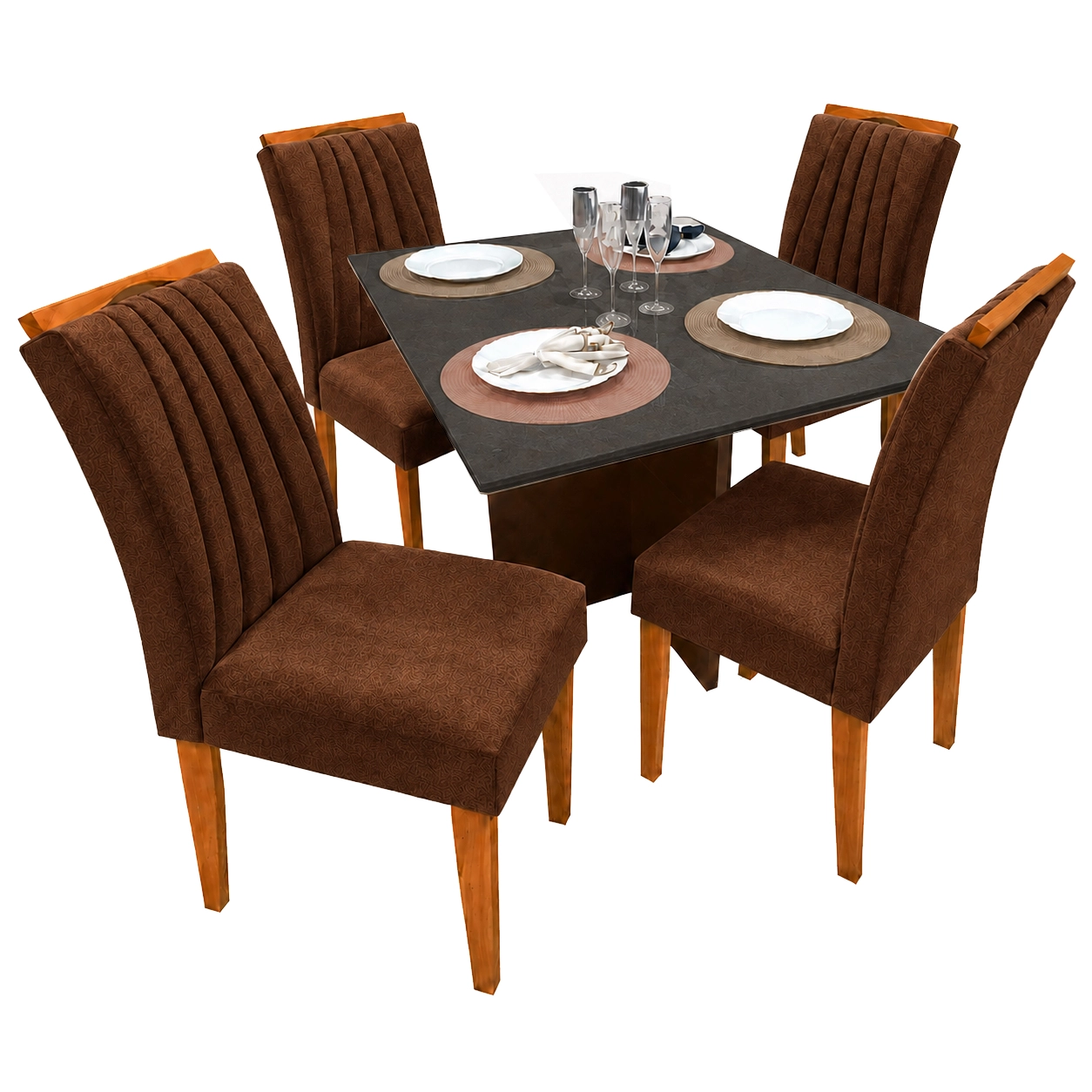 Mesa de Jantar Helo 120x90cm com Vidro e 4 Cadeiras Marselha em Veludo Estofadas Poliman - Imagem 5