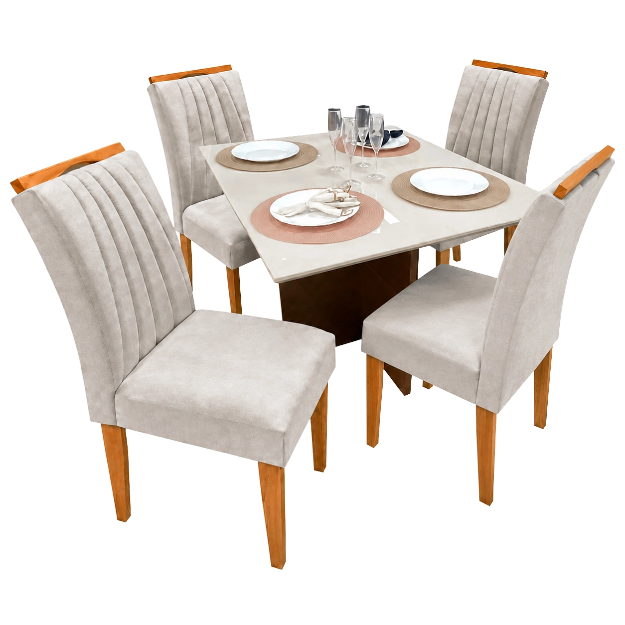 Mesa de Jantar Helo 120x90cm com Vidro e 4 Cadeiras Marselha em Veludo Estofadas Poliman - Imagem 6