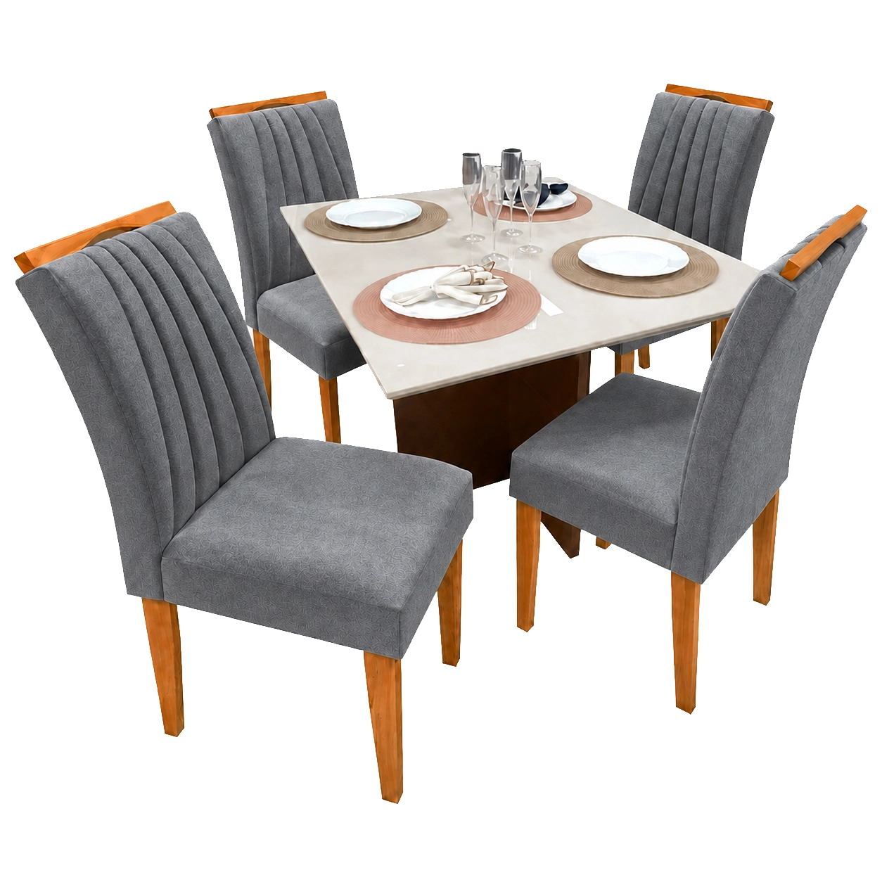 Mesa de Jantar Helo 120x90cm com Vidro e 4 Cadeiras Marselha em Veludo Estofadas Poliman - Imagem 7