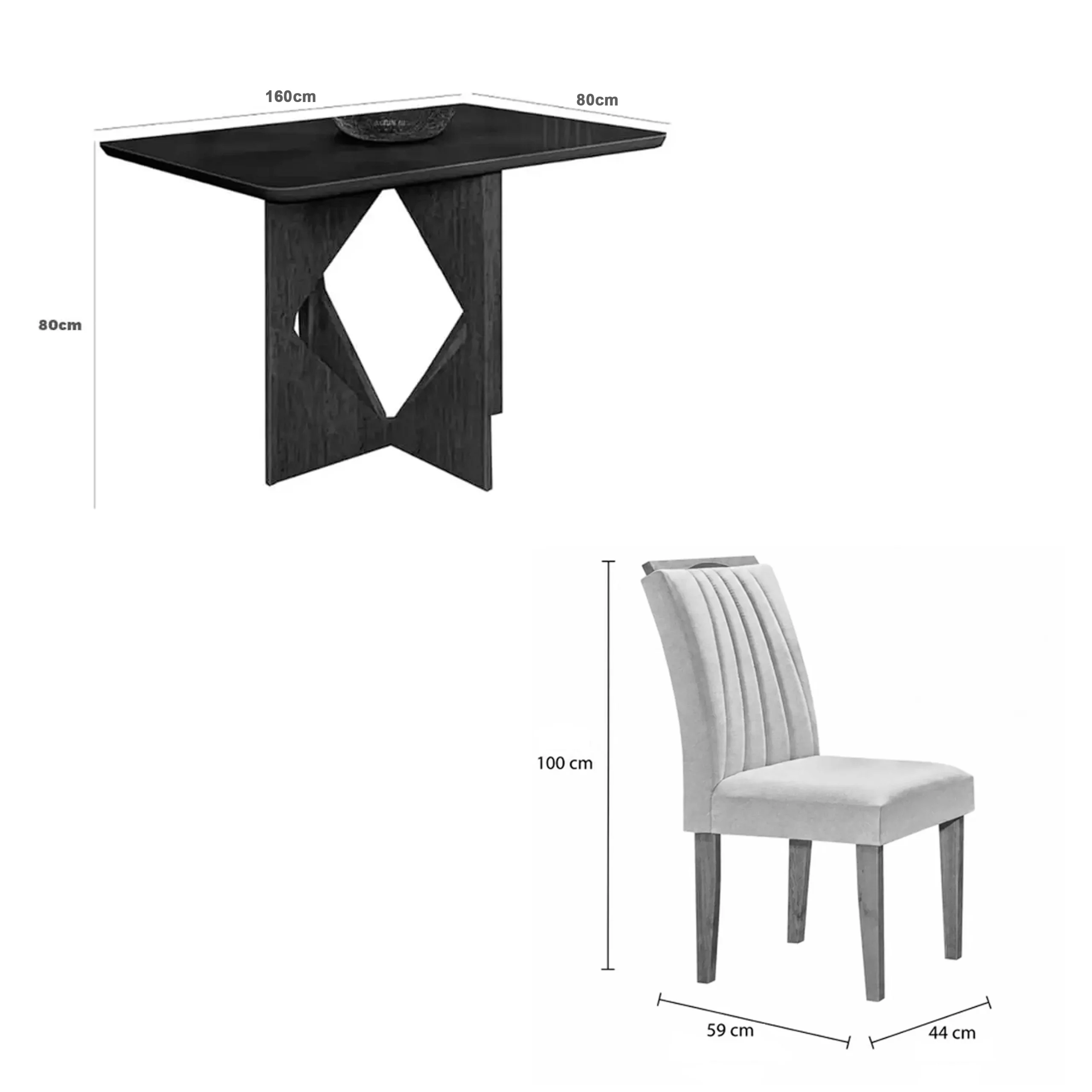 Mesa de Jantar Madrid 160x80cm com 6 Cadeiras Marselha em Veludo Estofadas Minas Plac - Imagem 2