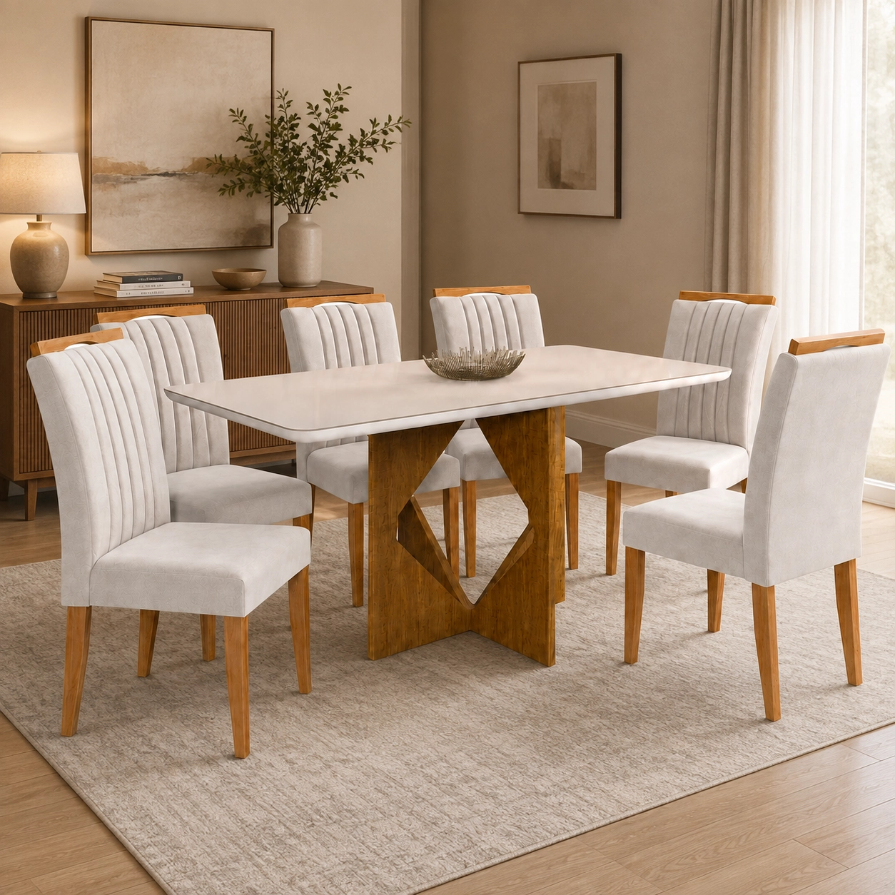 Mesa de Jantar Madrid 160x80cm com 6 Cadeiras Marselha em Veludo Estofadas Minas Plac - Imagem 3