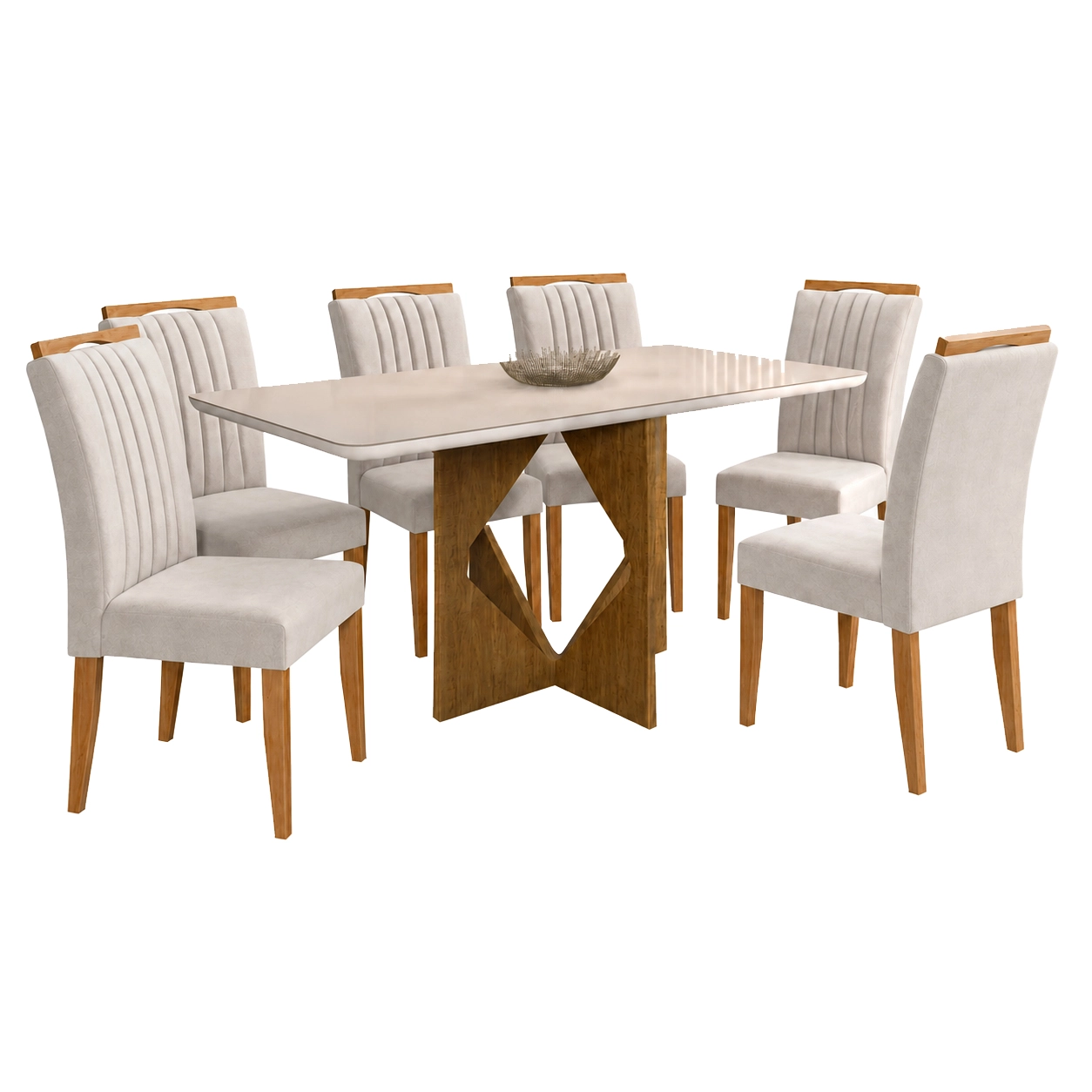 Mesa de Jantar Madrid 160x80cm com 6 Cadeiras Marselha em Veludo Estofadas Minas Plac