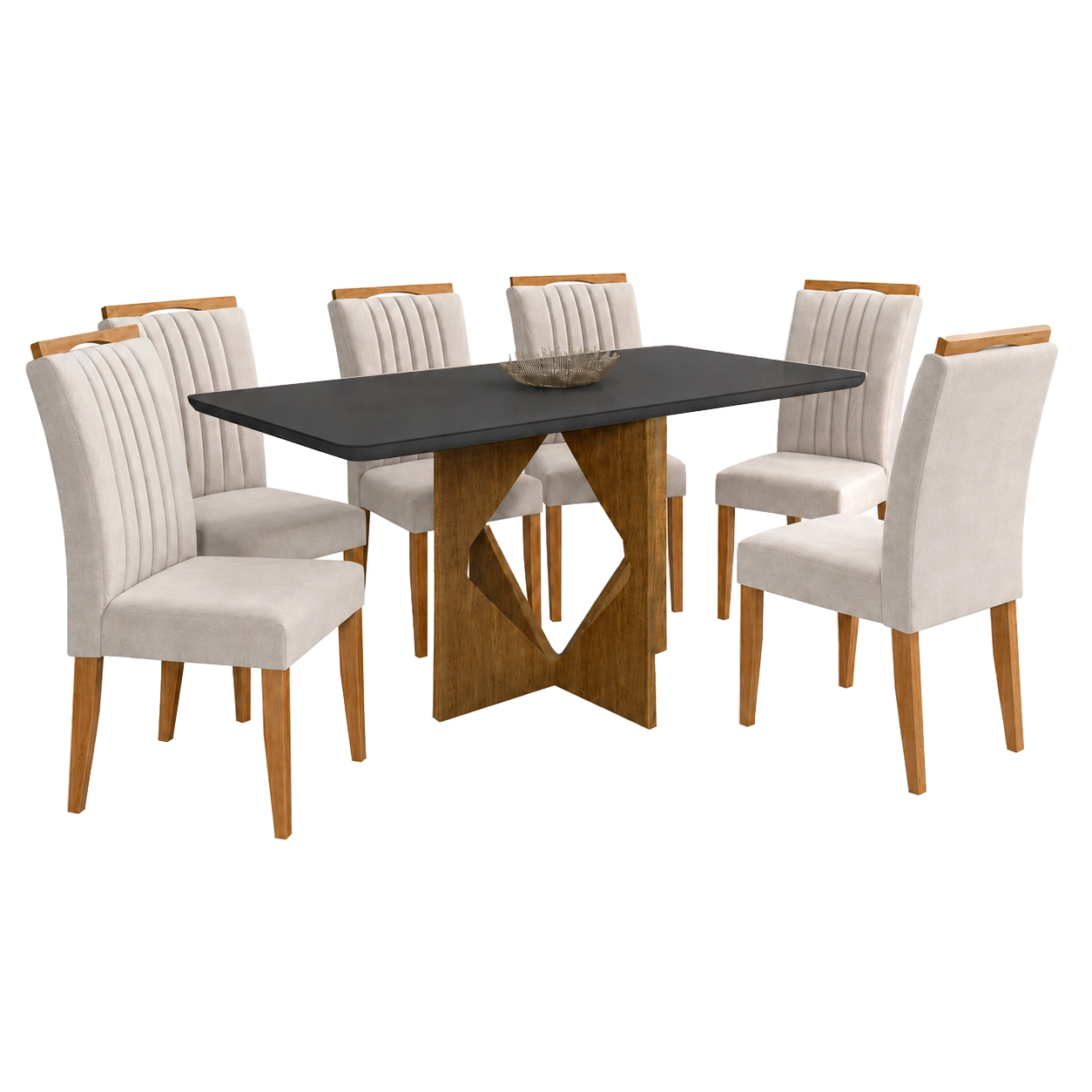 Mesa de Jantar Madrid 160x80cm com 6 Cadeiras Marselha em Veludo Estofadas Minas Plac - Imagem 6