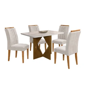 Mesa de Jantar Madrid 120x80cm com 4 Cadeiras Marselha em Veludo Estofadas Minas Plac