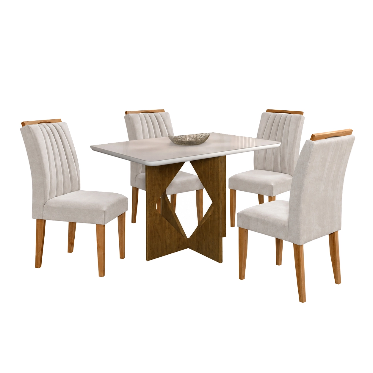 Mesa de Jantar Madrid 120x80cm com 4 Cadeiras Marselha em Veludo Estofadas Minas Plac