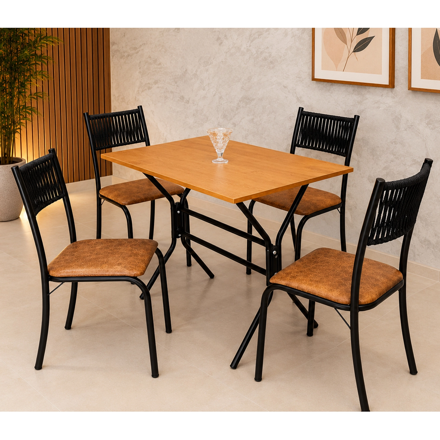 Mesa de Jantar Nexus 69x45cm com 4 Cadeiras Atenas em Courino Aço Tubo Minas - Imagem 3
