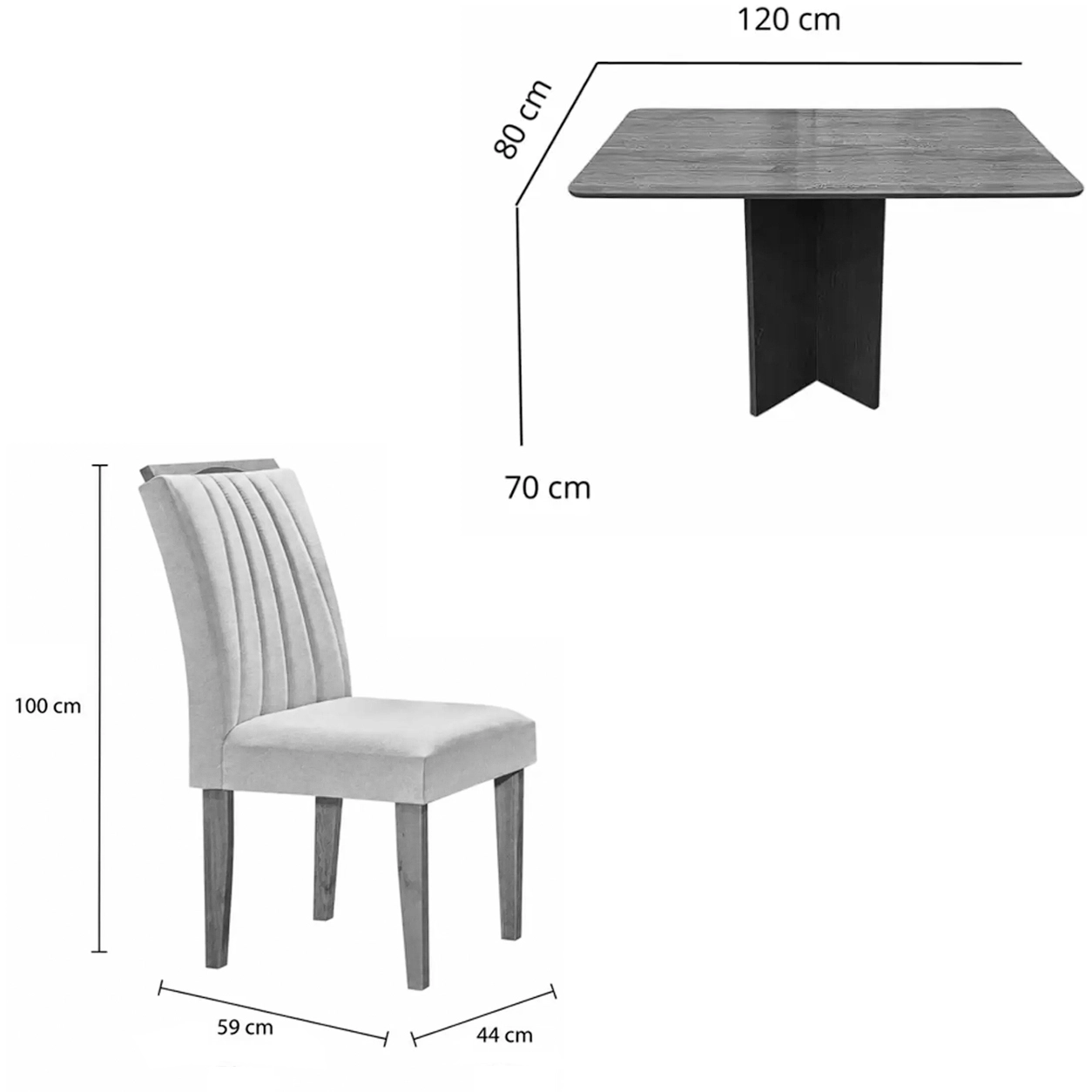 Mesa de Jantar Salina 120x80cm Sem Vidro com 4 Cadeiras Marselha em Veludo Estofadas Cel Móveis - Imagem 2