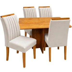 Mesa de Jantar Salina 120x80cm Sem Vidro com 4 Cadeiras Marselha em Veludo Estofadas Cel Móveis