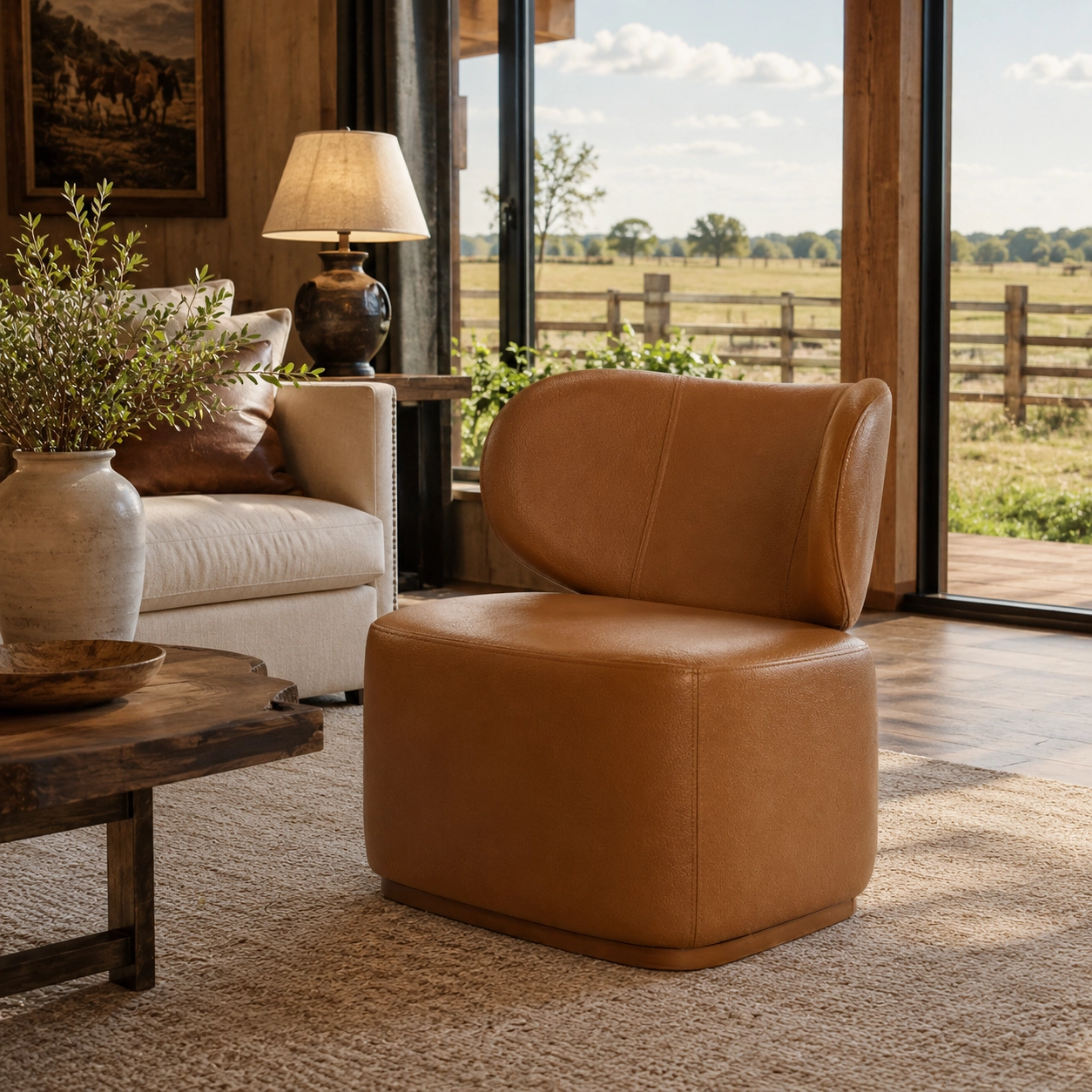 Poltrona Decorativa Sun em Couro Ecológico Prensar - Imagem 3