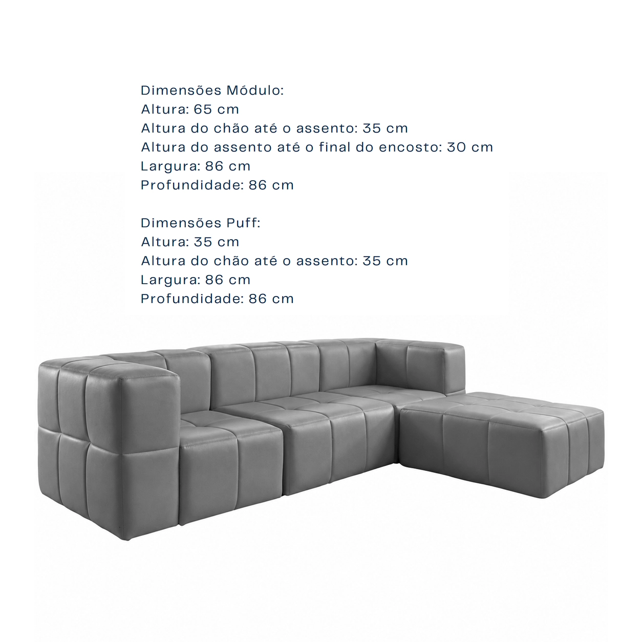 Sofá Modular Box em Couro Ecológico 4 Peças 4 Lugares Prensar - Imagem 2