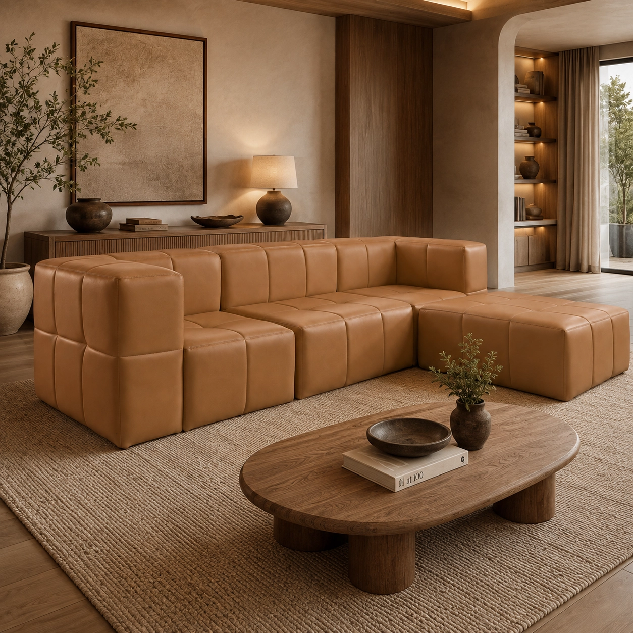 Sofá Modular Box em Couro Ecológico 4 Peças 4 Lugares Prensar - Imagem 3