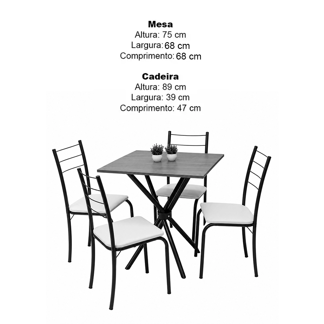 Mesa Rio Quadrada Tampo Madeira 68x68cm com 4 Cadeiras Tubular Teixeira - Imagem 2