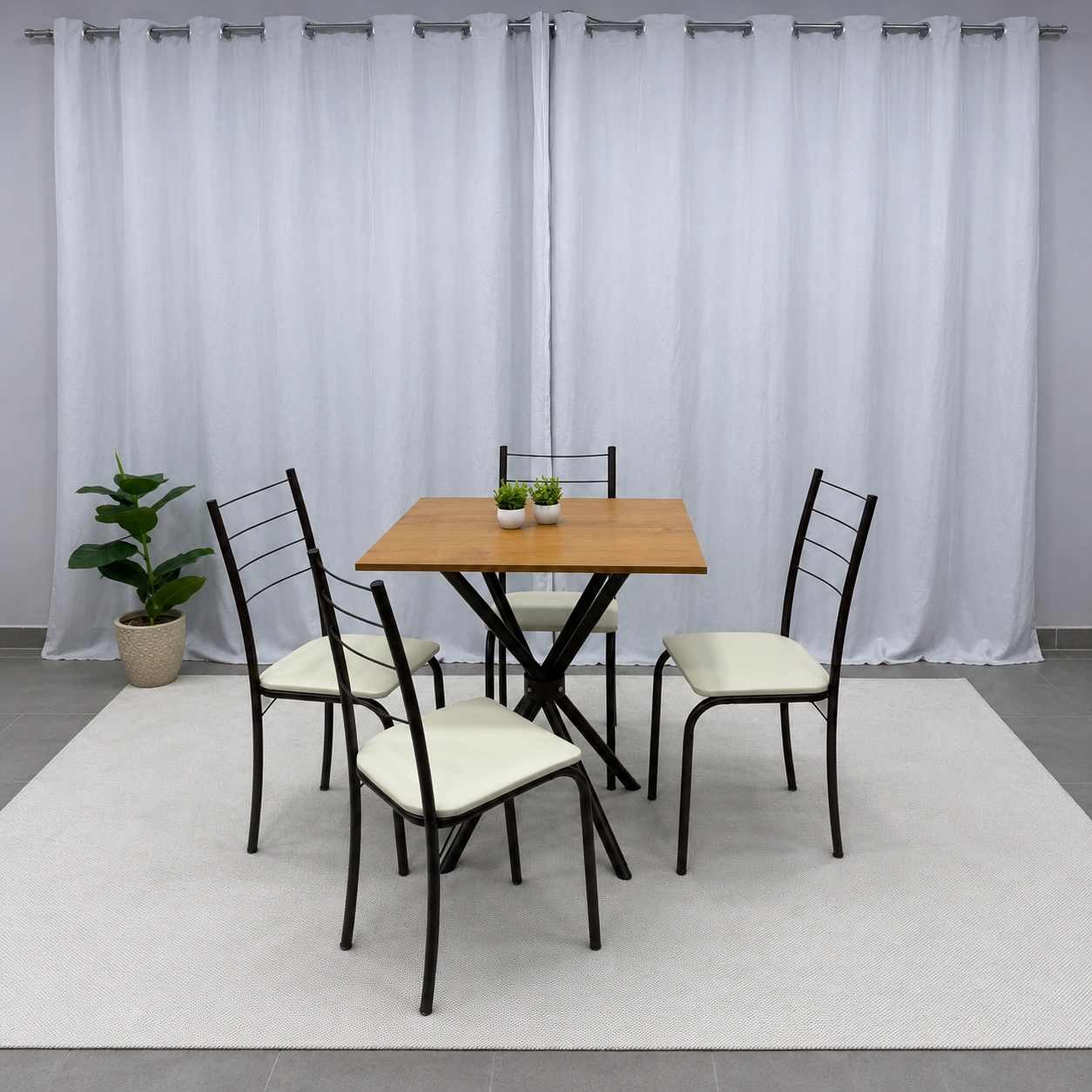 Mesa Rio Quadrada Tampo Madeira 68x68cm com 4 Cadeiras Tubular Teixeira - Imagem 3