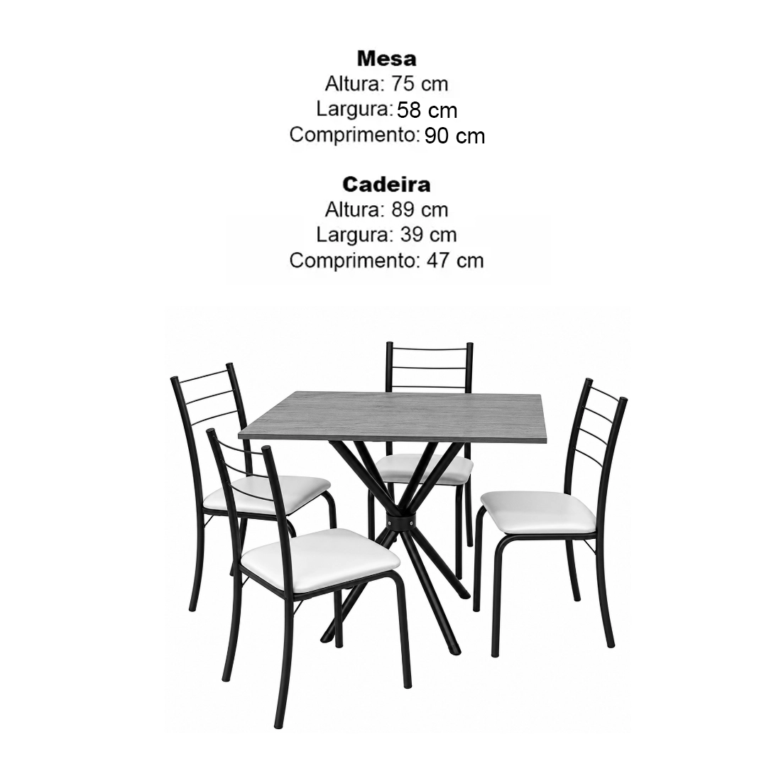 Mesa Rio Retangular Tampo Madeira 90x58cm com 4 Cadeiras Tubular Teixeira - Imagem 2