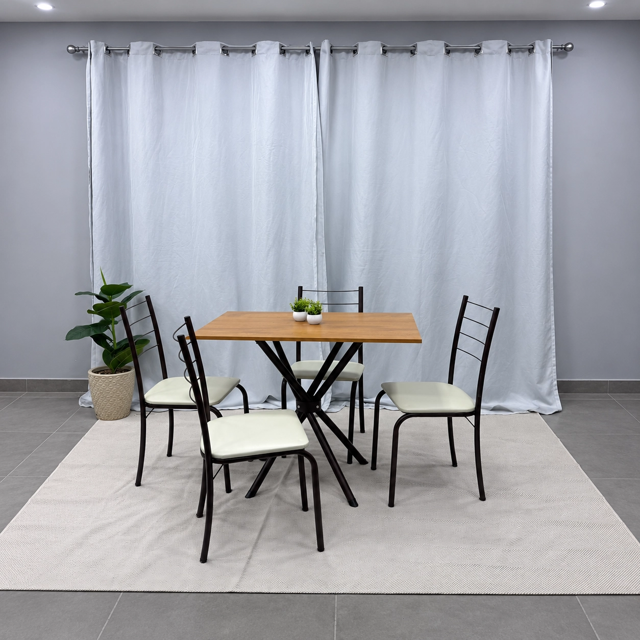 Mesa Rio Retangular Tampo Madeira 90x58cm com 4 Cadeiras Tubular Teixeira - Imagem 3