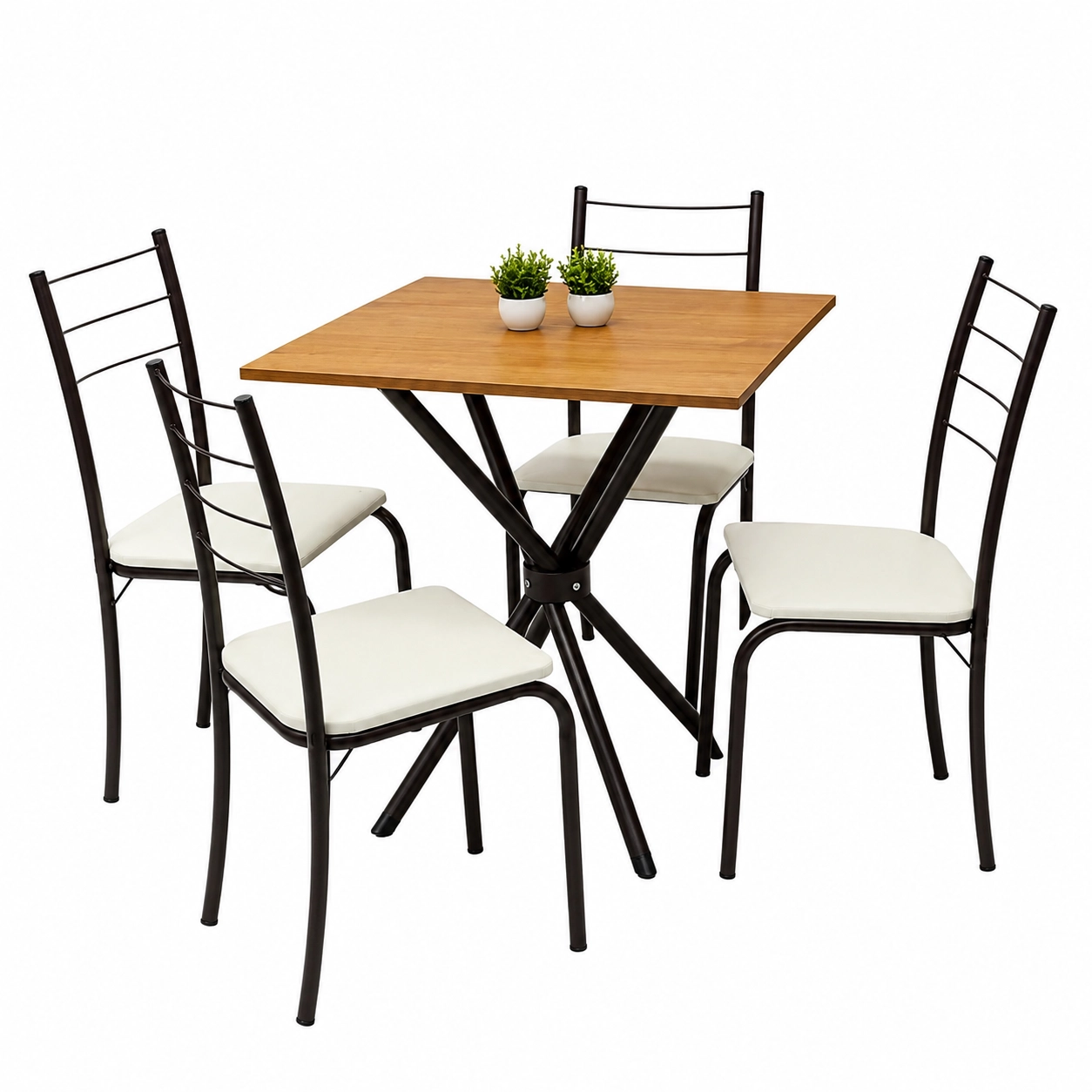 Mesa Rio Quadrada Tampo Madeira 68x68cm com 4 Cadeiras Tubular Teixeira